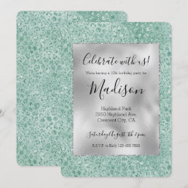 Convite Girly Silver Mint Glitter Glitz Leopard