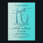 Convite Girly Teal Mint Green Glitter Ombre Sweet 16<br><div class="desc">Este convite de aniversário giro e chique de 16 anos é perfeito para o dia especial da sua filha adolescente. Ele apresenta um brilho azul-esverdeado cintilante impresso cintilamente verde-esverdeado grande, "16", sobre um simples verde verde-esverdeado e uma brilhante relva verde-esverdeada para os lados, um fundo ombre gradiente. É simples, único,...</div>