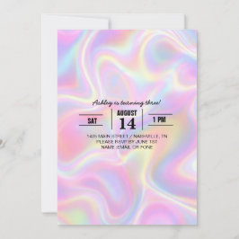 Convite Girly Vibrant Pastel Holographic Swirl Design     