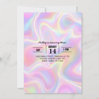Convite Girly Vibrant Pastel Holographic Swirl Design     
