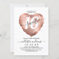 Girly White Rose Gold Foil Heart Balloon Sweet 16