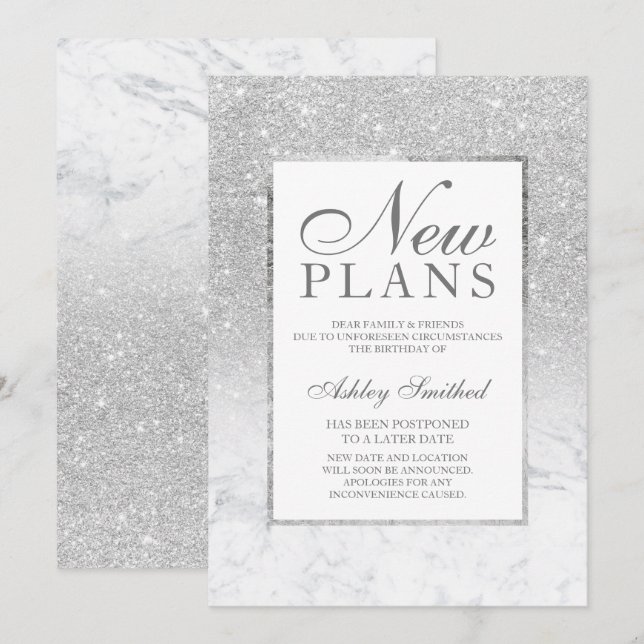 Convite Giz glitter ombre mármore adiou novos planos (Frente/Verso)