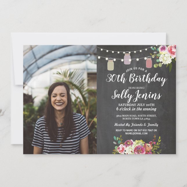 Convite Giz rústico da festa de aniversário da foto dos (Frente)