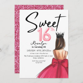 Convite Glam 16 Lux Modern Script Glitter Birthday