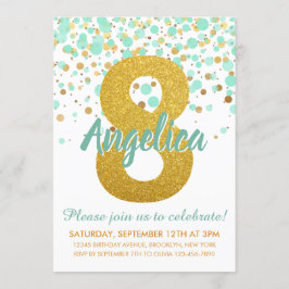 Convite Glam 8º Aniversário do Dia da Manhã Glitter Verde 