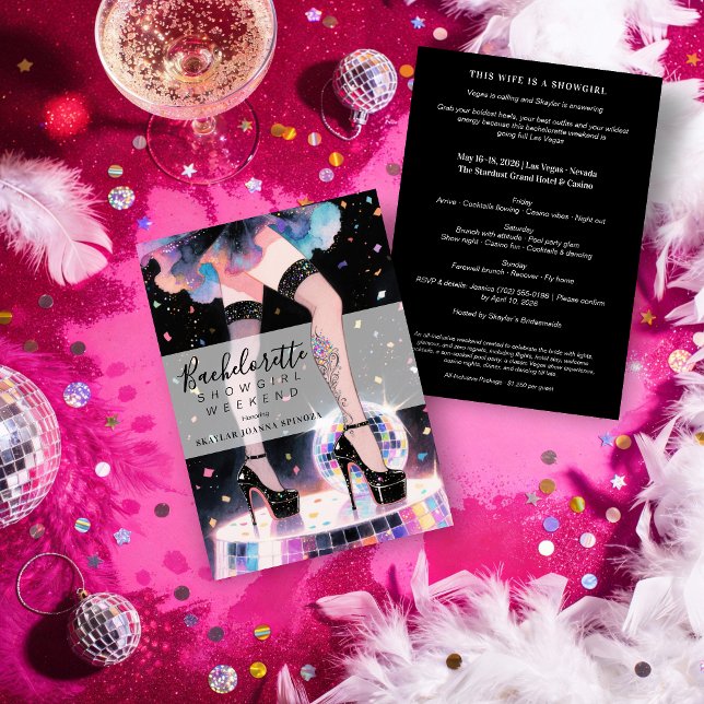 Convite Glam and Funny Showgirl Dancing Disco Bachelorette (Glam and Funny Showgirl Dancing Disco Wedding Bachelorette Weekend Invitations Cards. )