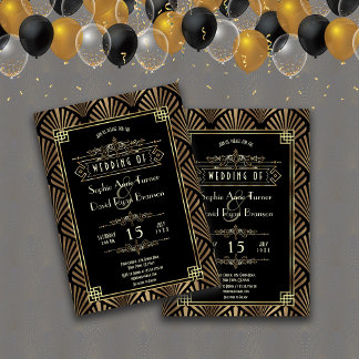 Convite Glam Art Deco Black Gatsby 1920 Style Casamento