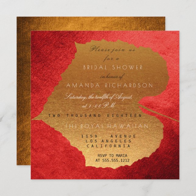 Convite Glam Autumn Fall Red Ouro Deixa Chá de panela (Frente/Verso)