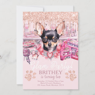 Convite Glam Birthday Elegant Dog Glitter