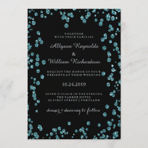 Convite Glam Black com Casamento Turquoise Confetti