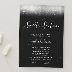 Convite Glam Black e White Sweet 16