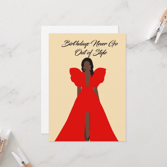 Convite Glam Black Woman Card| Red Dress Birthday  (Frente/Verso In Situ)