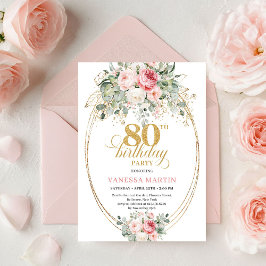 Convite Glam Bohemian Blush Floral Gold 80th Birthday