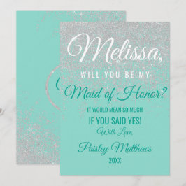 Convite Glam Branco Brilho Brilhos Verde-azulado Dama de H