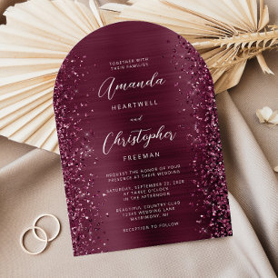 Convite Glam Burgundy Brushed Metal Glitter Arco Casamento