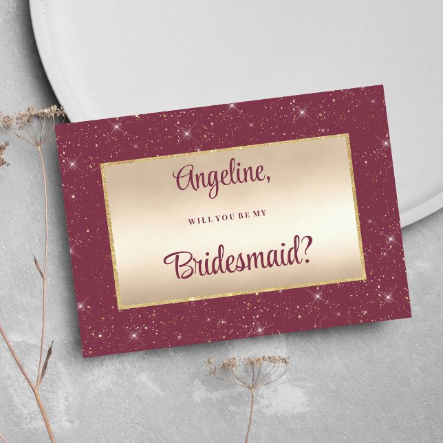 Convite Glam burgundy dourado confetti Bridesmaid (Glam burgundy gold glitter confetti Bridesmaid )