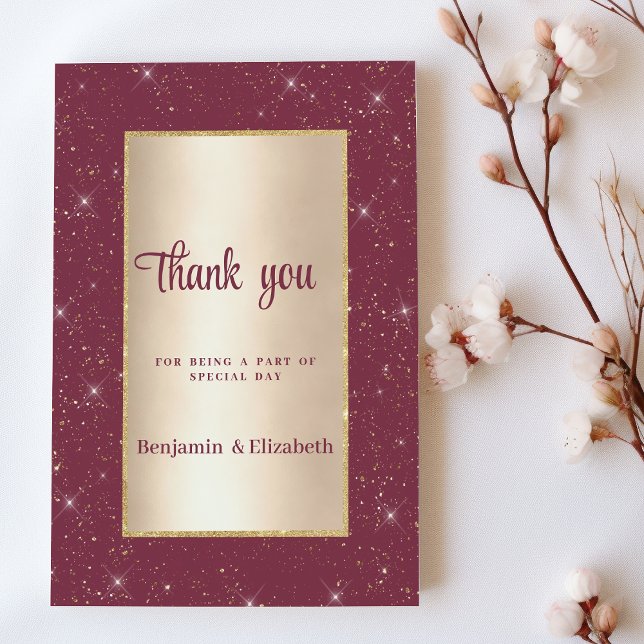 Convite Glam burgundy gold glitz confetti Obrigado (Glam burgundy gold glitter confetti Thank You )