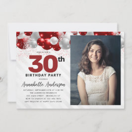 Convite Glam Burgundy Red Balloon Foto Luminter Aniversári