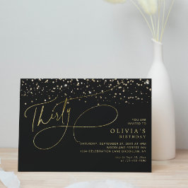 Convite Glam Calliographic Black Dourada Confetti aniversá
