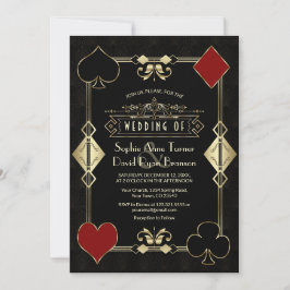 Convite Glam Casino Gold Art Deco Fleur-de-Lis Wedding