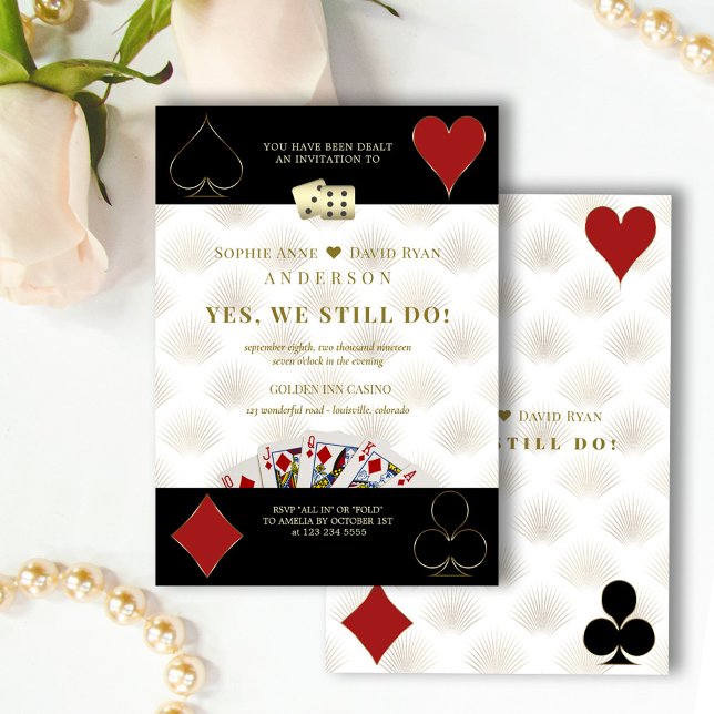 Convite Glam Casino Royale Vegas Poker Vows Reneways (Glam Casino Royale Vegas Poker Vows Renewal Invite, trendy, elegant renew the vows casino invite)