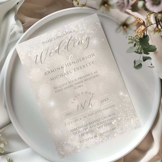 Convite Glam Champagne e Glitter Elegant Photo Wedding (Criador carregado)