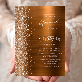 Convite Glam Cobre Metal Brilhante Casamento