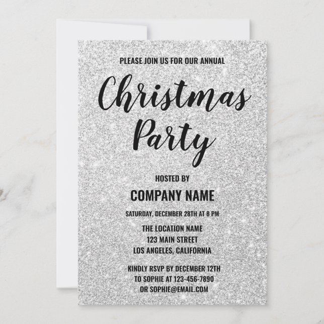 Convite Glam Company Holiday Party Silver Glitter Sparkles (Frente)