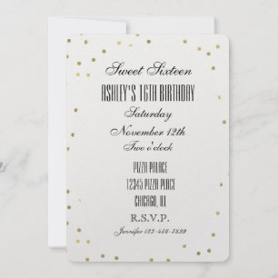 Convite Glam Confetti Dourado Chic Dots Sweet 16