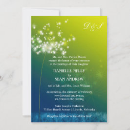 Convite Glam Dandelions Casamento de Ombre Verde Azul