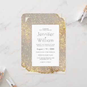Convite Glam Dourada Glitter Elegant Modern Wedding