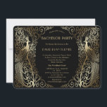 Convite Glam Dourado Art Deco Peacocks - Partido de Desped<br><div class="desc">Design único com uma mistura de velhas formas de paz de arte em ouro e uma abordagem gráfica ousada e moderna. Use a ferramenta Personalizar para adicionar suas informações. Você também pode escolher a cor de fundo. Para itens correspondentes, visite, por favor, minha Coleção de Peacocks de Deco de Arte...</div>