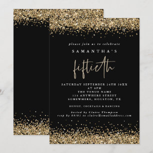 Convite Glam Dourado Brilho Cinquentenário Festa Preto