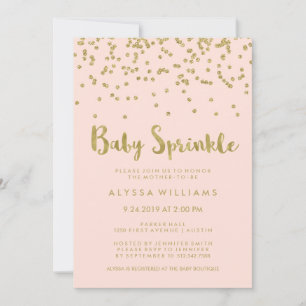 Convite Glam Dourado Confetti Baby Sprinkle em Rosa Esbran