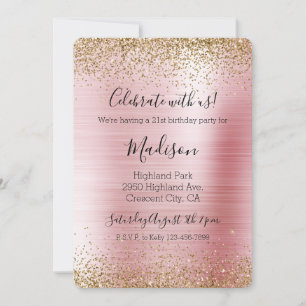 Convite Glam Dourado Cor-de-rosa brilhante Brilhante Brilh
