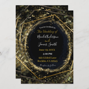 Convite Glam Dourado e Black Modern Abstrato Glam Weding