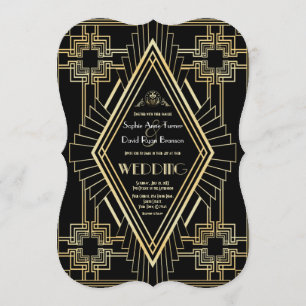 Convite Glam Dourado Excelente Negro Casamento Gatsby