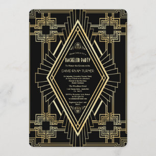 Convite Glam Dourado Excelente Negro Gatsby Bachelor Party