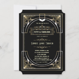 Convite Glam Dourado Excelente Negro Gatsby Cinquenta E Fa