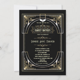 Convite Glam Dourado Excelente Negro Gatsby Doce Dezesseis