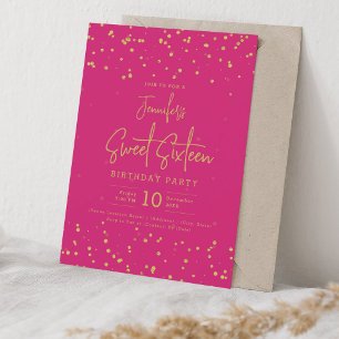 Convite Glam Dourado Faux Foil Pontos Sweet 16 Party Hot P