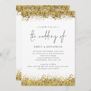 Convite Glam Dourado Glitter Borders Script QR Code Casame