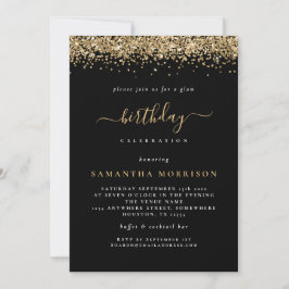 Convite Glam Dourado Negro-Brilhante Qualquer Idade Aniver