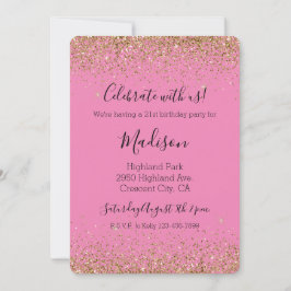 Convite Glam Dourado Rosa Glitzy Sparkle Glitter