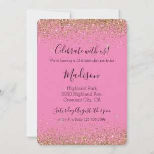Convite Glam Dourado Rosa Glitzy Sparkle Glitter
