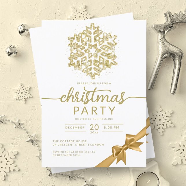 Convite Glam Dourado Winter Glitter Snowflake Company Xmas (Glam Gold Winter Glitter Snowflake Company Xmas Invitation)