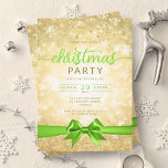 Convite Glam Dourado Winter Snowflake Company Green Ribbon<br><div class="desc">Elegante Formal Company & Corporate Christmas Party / Cocktail / modelo de Convite de festas Jante com Dourado Faux Foil Snowflakes Natal. Imprima seus amigos e colegas de trabalho com este design de convite sofisticado e elegante.</div>