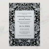 Glam Elegante Luxe Silver Damask no Casamento Negr