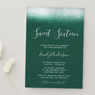 Convite Glam Emerald Green Sweet 16