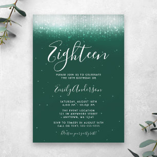 Convite Glam Esmeralda Verde Aniversário de 18 anos